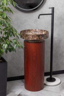 Накладная раковина с пьедесталом золото Armadi Art Sole Corian 801-ED+801-Base-Rwood Emprador/Red Wood